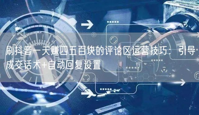 刷抖音一天赚四五百块的评论区运营技巧：引导成交话术+自动回复设置